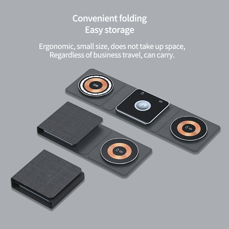 Three-In-One Business Travel Essential Foldable Mobile Phone Watch Earphone Wireless Charger