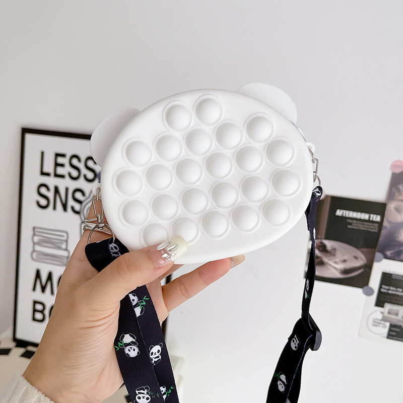 Panda Durable Silicone Pencil Case For Kids Crossbody Purse Bag Shoulder Handbag Coin Wallet Bag Makeup Storage Bag