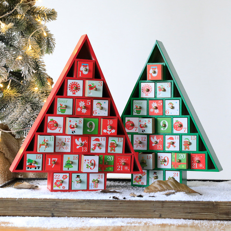 Luxury Creative Christmas Wooden Gift Box Calendar Cabinet Drawer Decoration