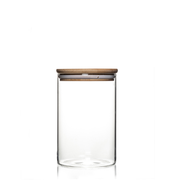 Custom Design Jar Food Storage Canister Transparent Borosilicate Glass With Bamboo Cover