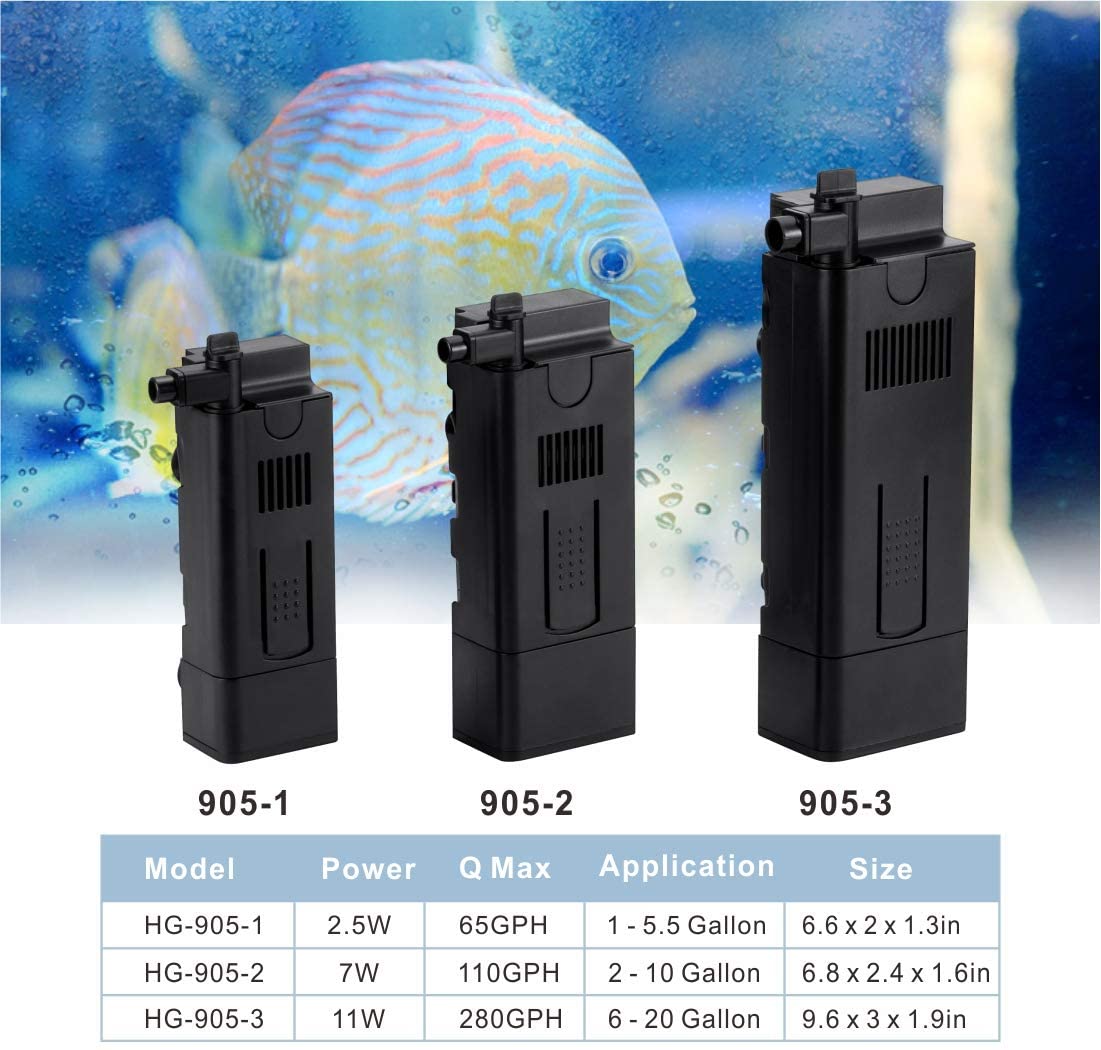 280GPH Aquarium Water Filter For 10 Gallon Tank
