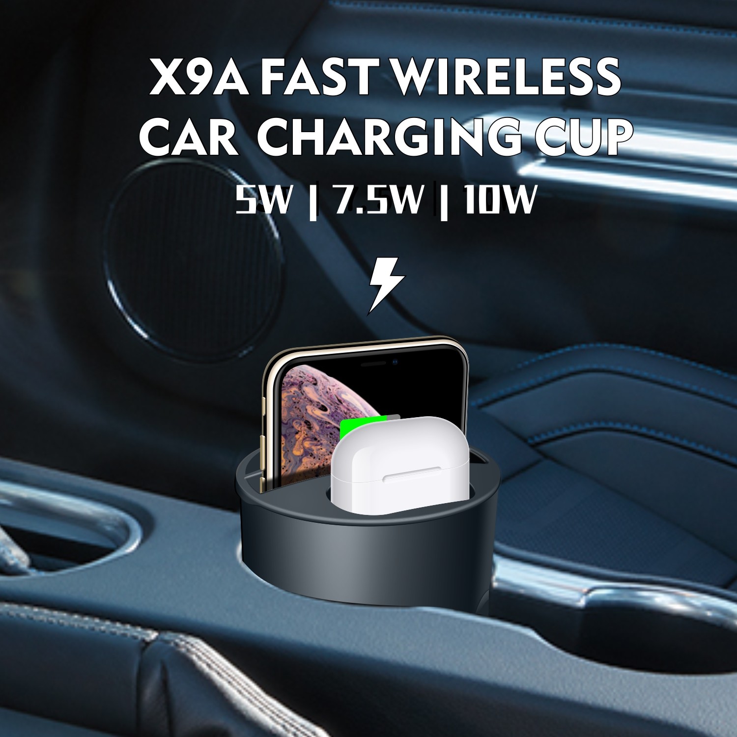 10W Car Wireless Charging with Power Protection and 5V/2A Output