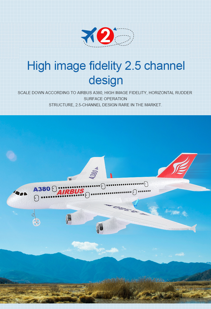 A380 747 2.5 RC Airplane 2.4G Fixed Wing Plane 6 Gyro Kids Radio Aircraft Long Flight Time with 3.7V/500mAh Lipo Battery