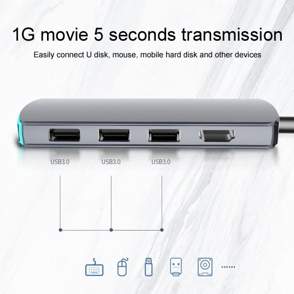 4K 30Hz HDMI PD Power Supply USB3.0 SD TF Card Reader Docking Station