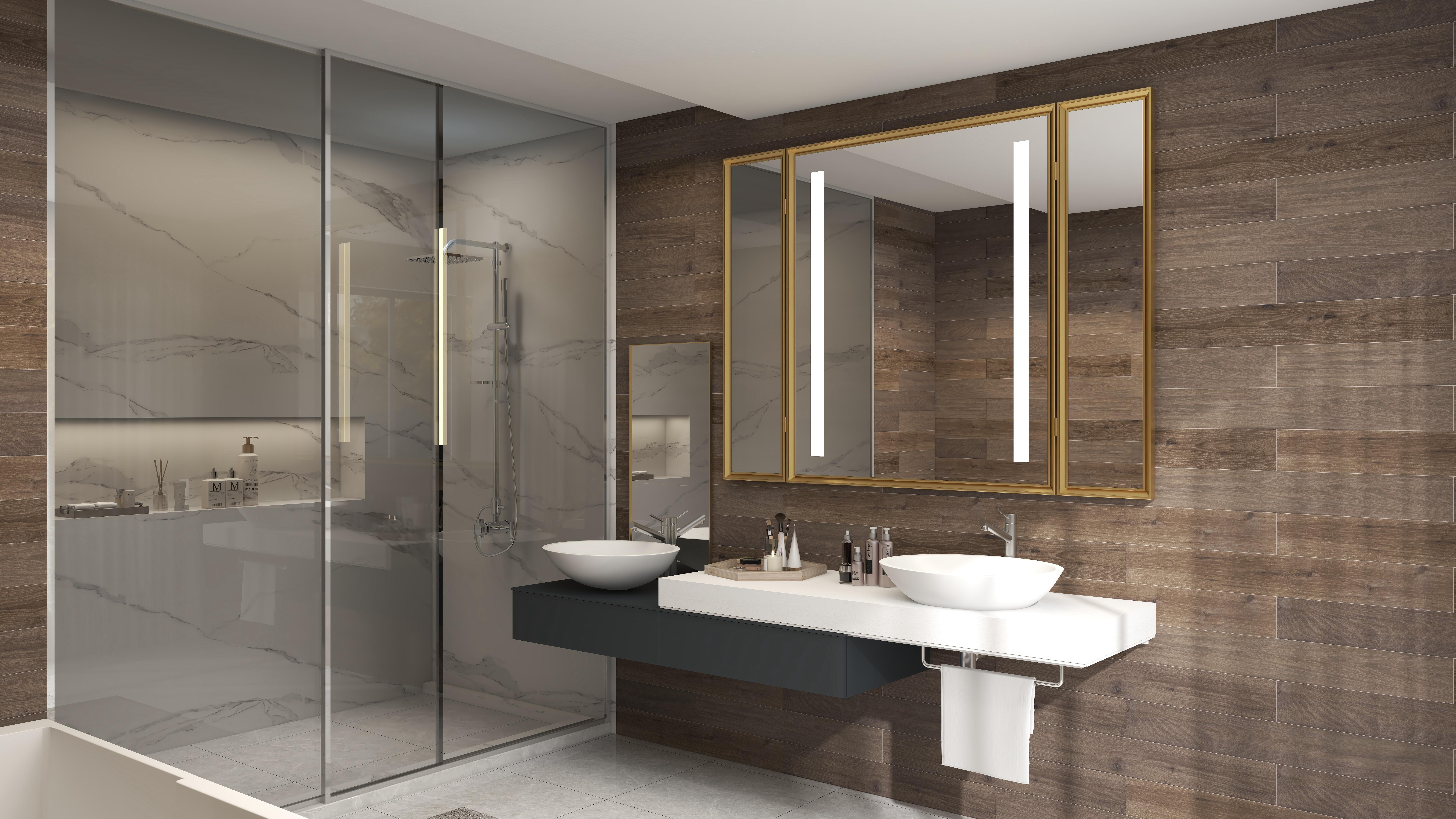 Magnifying LED Clock Display Mirror Light for Custom Design Finishing in Hotel Bathroom