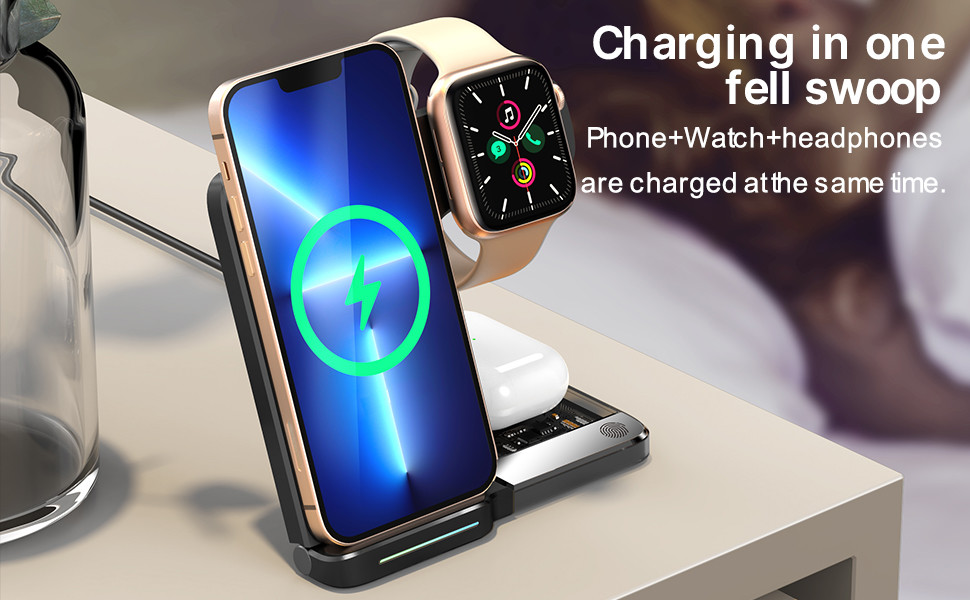 Lightweight 3 In 1 Wireless Travel Charger With 110-205KHz Charging Frequency 1m Cable