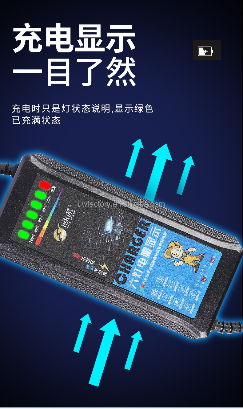 10W Automatic Identification Lead Acid Battery Charger for 60V 20Ah Battery of Design E Bike Scooter Golf Cart