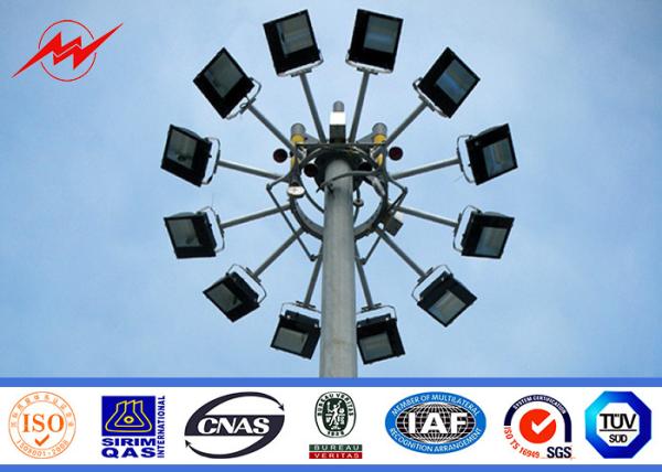 35M Round Galvanized Stadium High Mast Light Pole With 400kg Rasing Lifting
