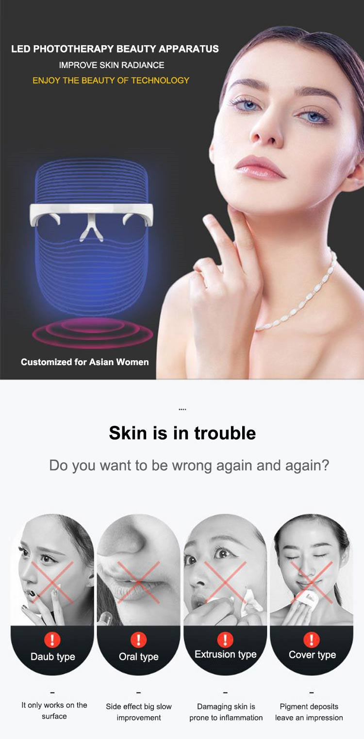 Home Use Rechargeable Wireless 7Color Beauty Light Therapy Led Facial Masks