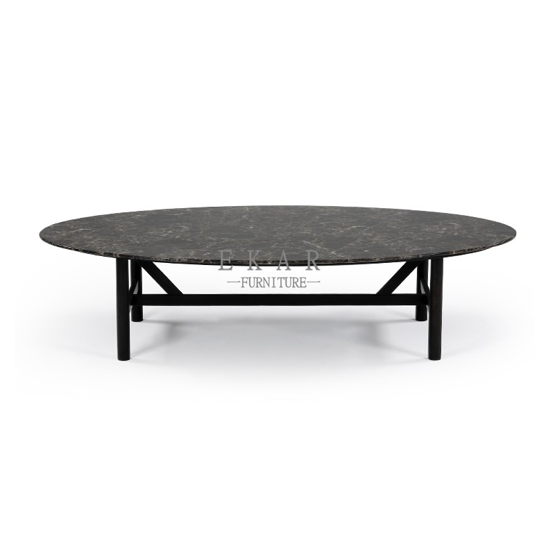 Wooden Frame Oval Modern Design Marble Top Coffee Table
