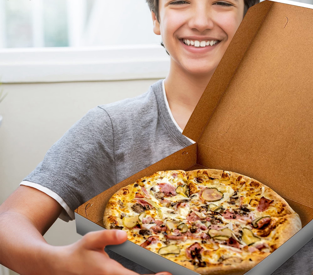 Custom Printed Corrugated Pizza Paper Box for Fast Foods and Takeaway Restaurants