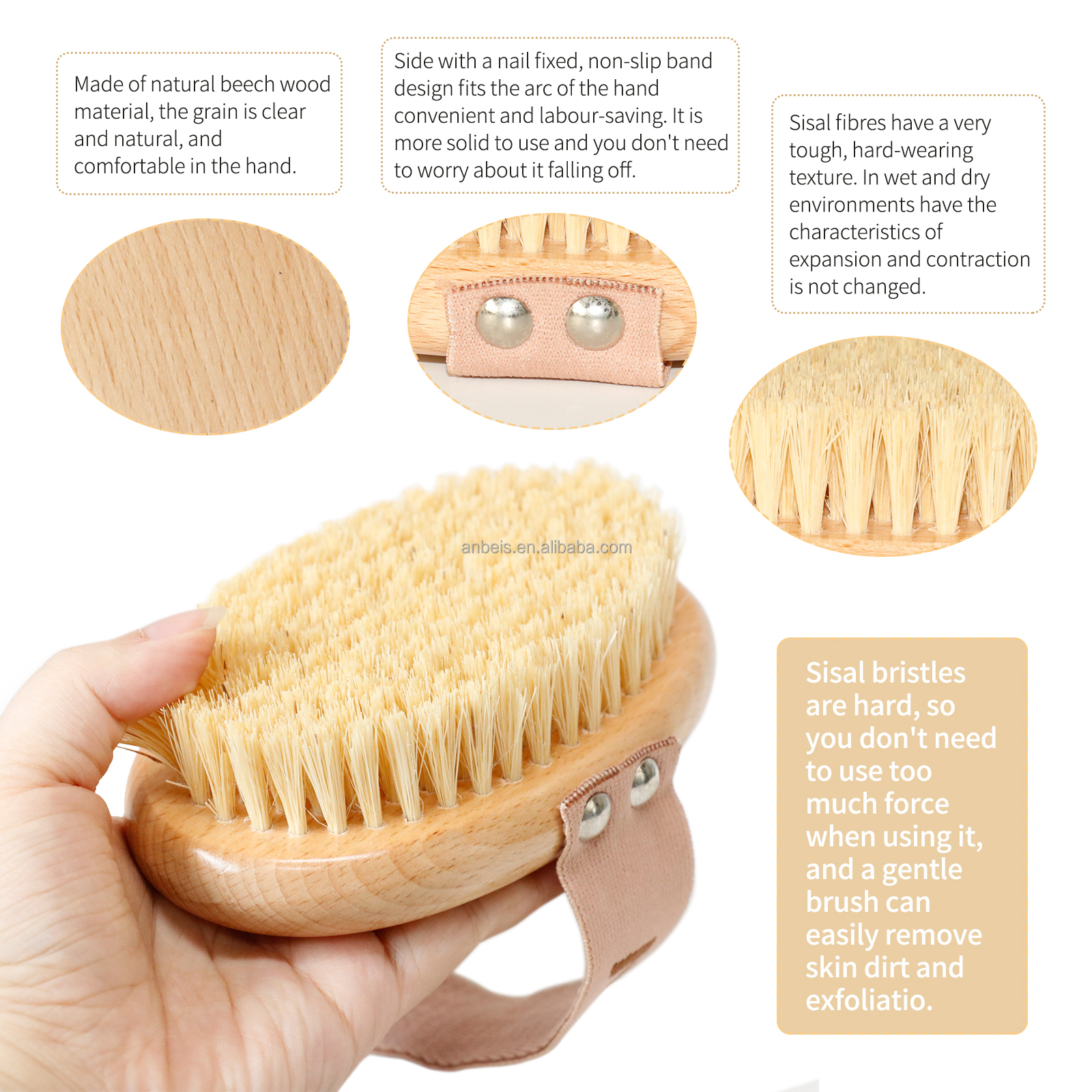 Exfoliating Body Bath Dry Brush Kit Wooden Scrub Bath Spa Massage
