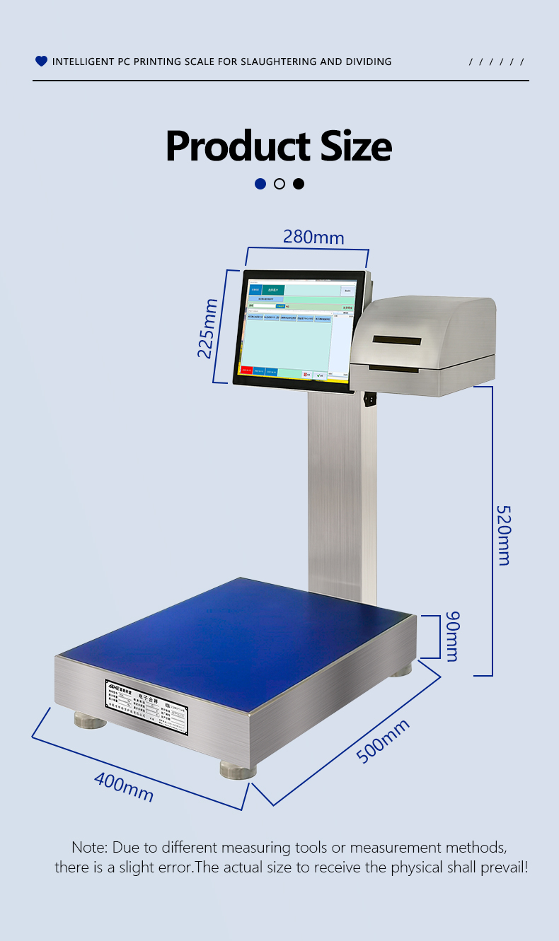 30KG SOHE Battery Type Smart Weighing Scale for Meat Cutting Waterproof LCD Display 450*600mm