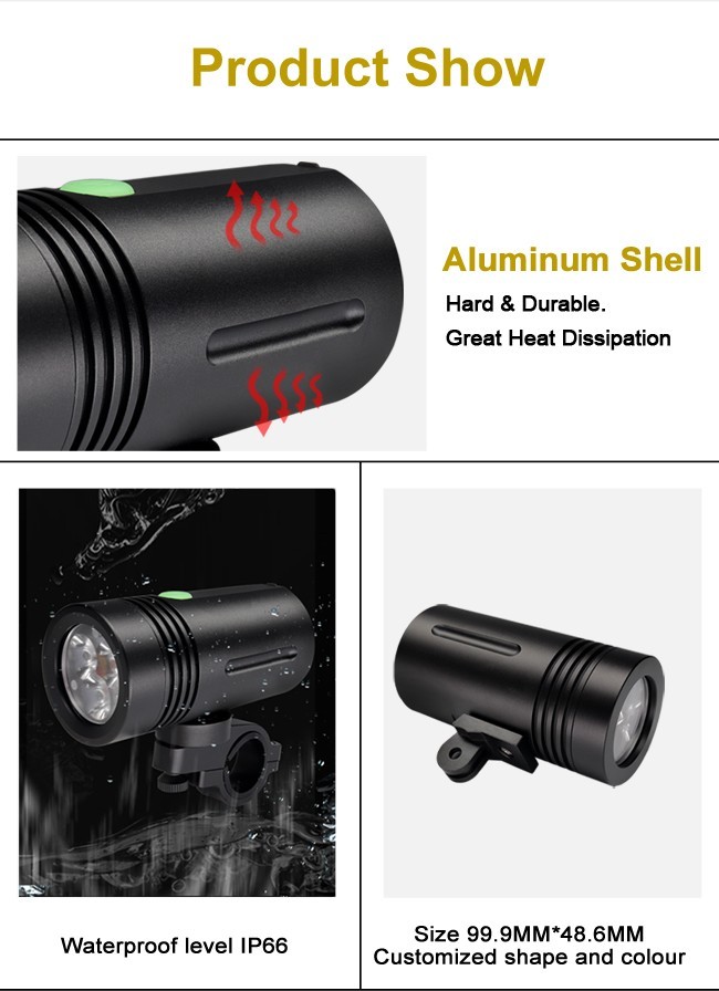 3300 Lumens Battery Built In Bike Front Light With Go Pro Adapter Durable