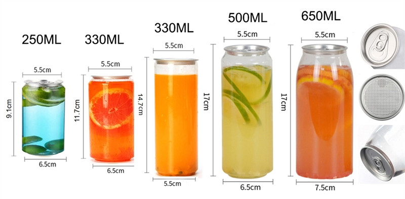 350ml Empty Pet Plastic Beverage Cans Transparent Soft Drink Jars With Easy Open Lid