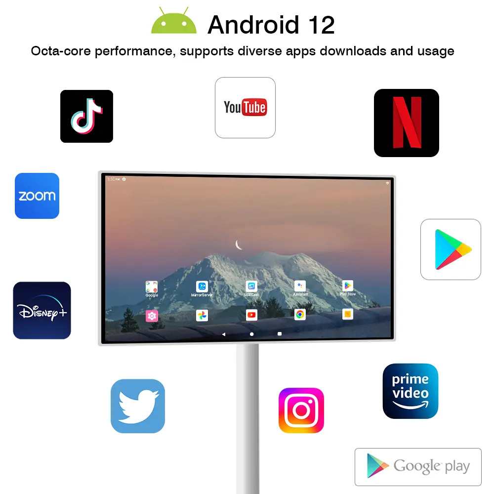 21.5 Inch Android Floor Standing Smart StandByMe Tv Portable Digital Signage Video Player