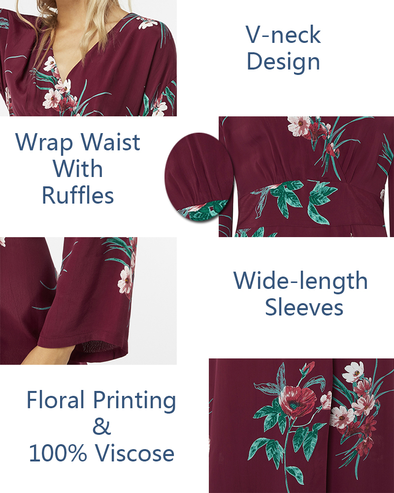 Summer Women Hot Sale Clothes Long Sleeve Print Wrap Maxi Dress Beach Women