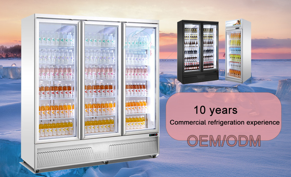 Commercial Beverage Cooler 3 Doors Display Fridge Upright Glass Refrigerated Showcase