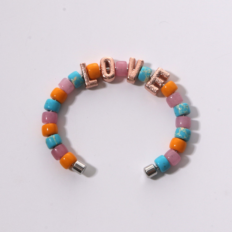 18.5cm Handmade Beaded Bangles , Stainless Steel Forte Beads Bracelet multicolor