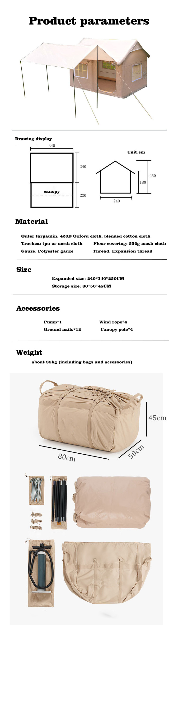 Portable Cheap Price Combined Multi-person Tourist Party Camping Dome Inflatable Tent