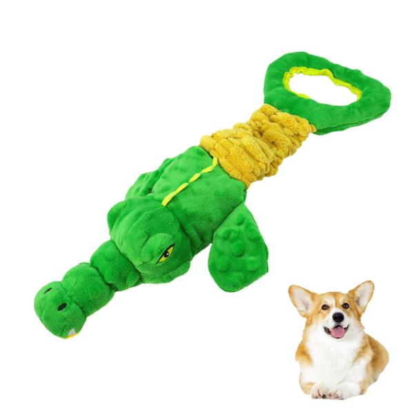 Quality Large Alligator Plush Dog Toy Squeaky Crinkle Chew Toy With Tug Of War Handle for sale