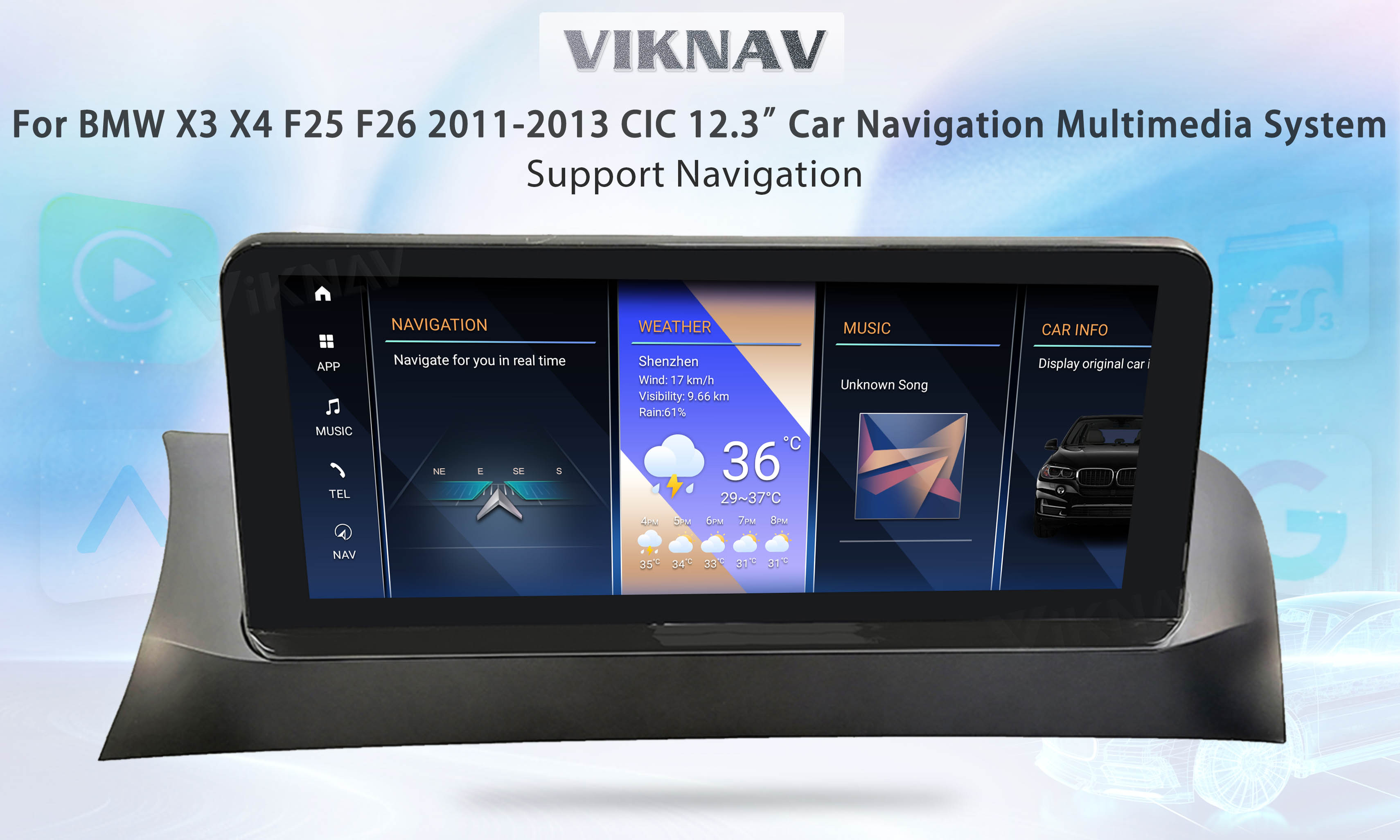 Viknav 12.3 inch Car Radio For BMW X3 X4 F25 F26 2011 2012 2013 CIC System Wireless Multimedia Player GPS Navigation And