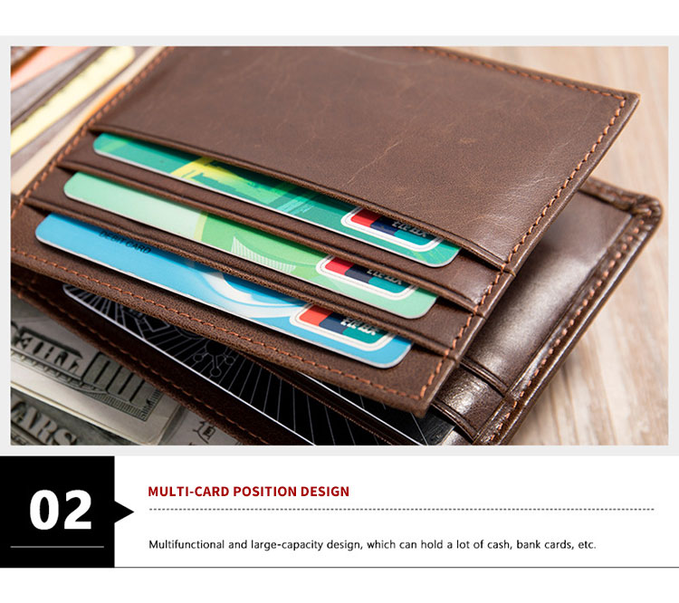 Men's Genuine Leather RFID Blocking Wallet Minimalist Crazy Horse Slim Credit Card Holder