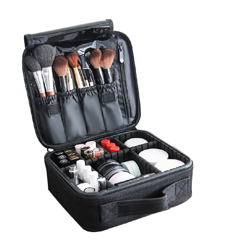 Lady Professional Cosmetic Organizer Mesh Leather Beauty Travel Cosmetic Case