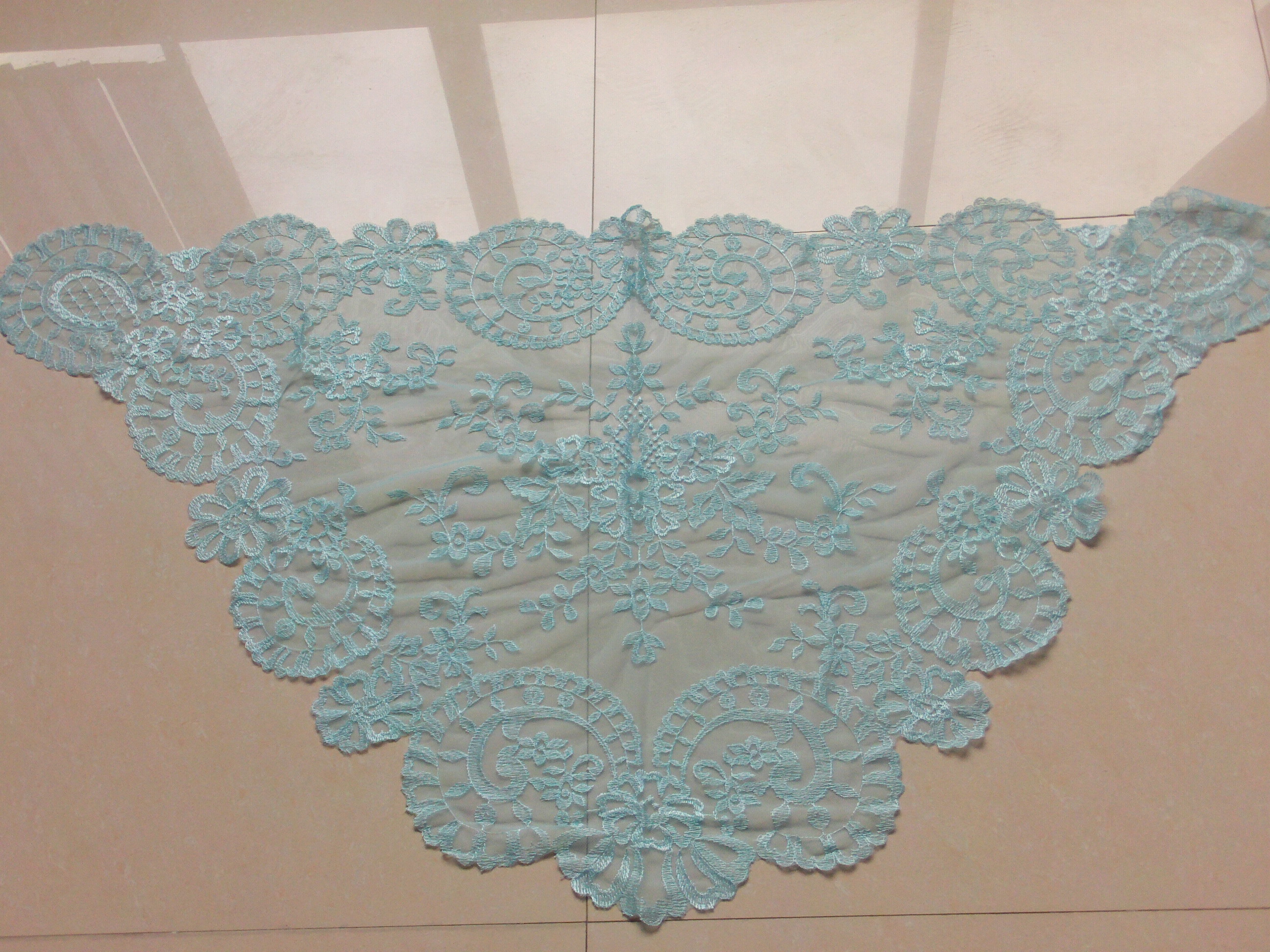 elegant embroidered Barcelona veil Authentic Spanish Medallion Mantillas with Baby blue color