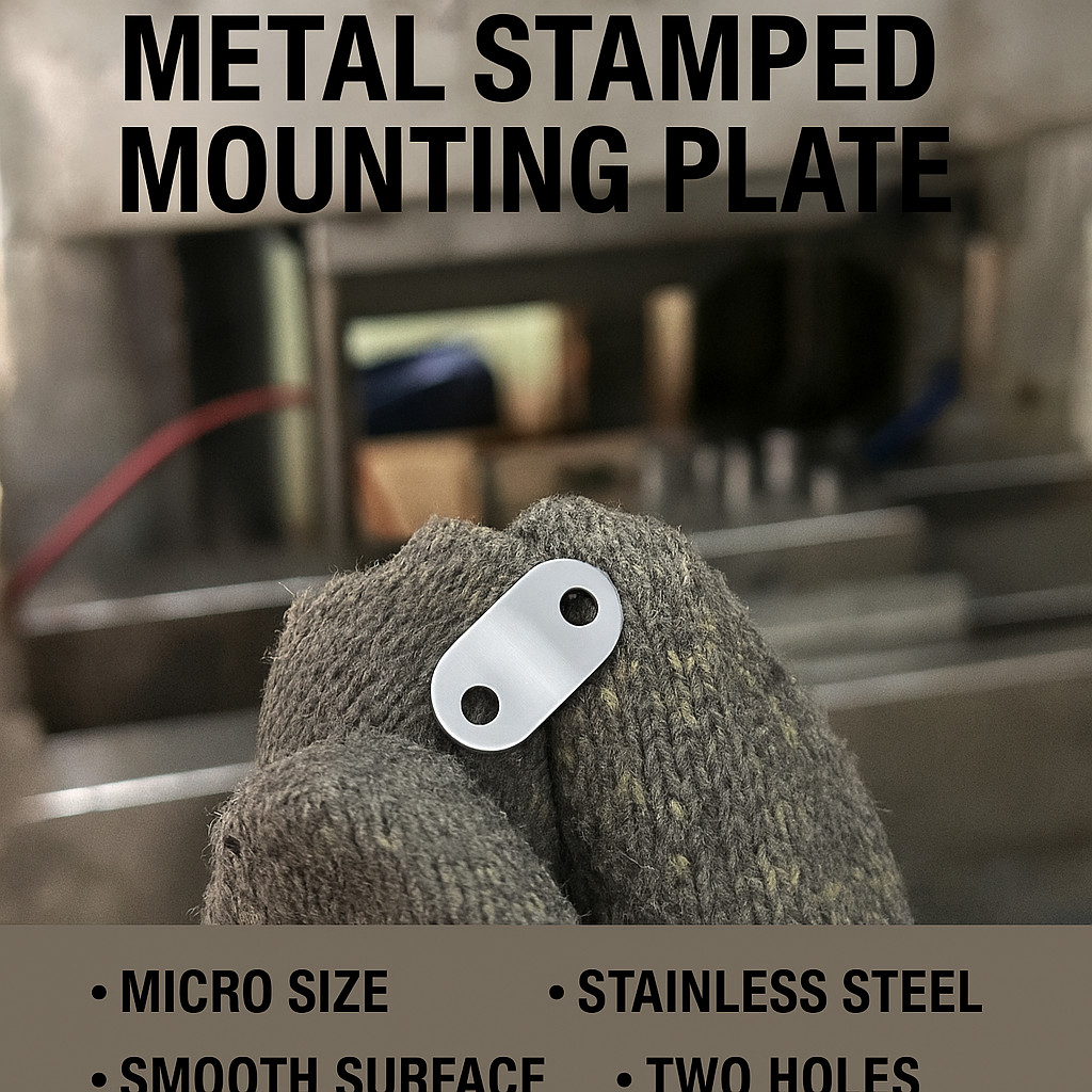 Precision Metal Stamped Mounting Plate – Micro Flat Bracket Tab with Dual Holes for Industrial and Electronic Assemblies