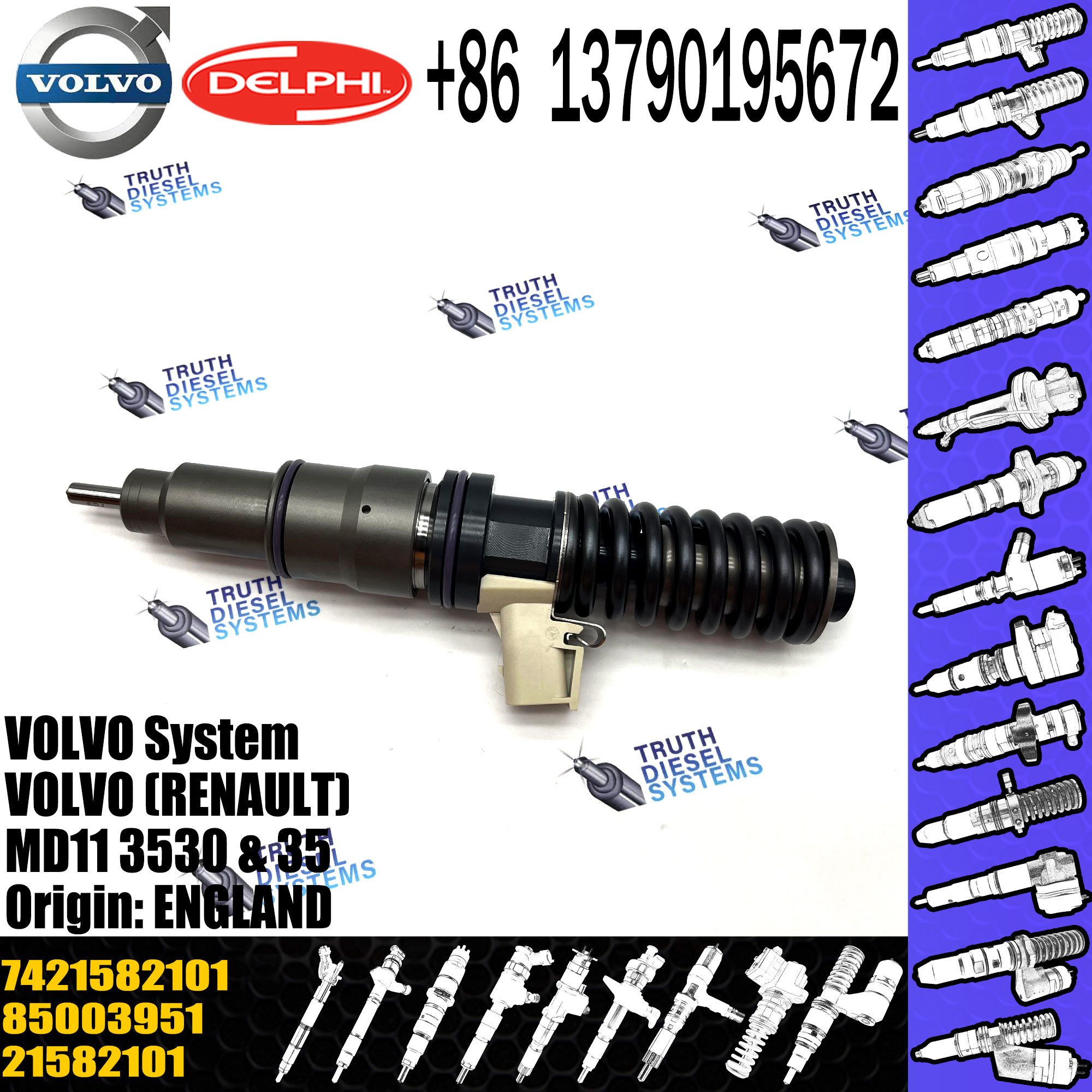 original Diesel Fuel Injector 21582101 7421644602 7485000674 7485003951 7421582101 E3.18 for VOL 11LTR EURO3