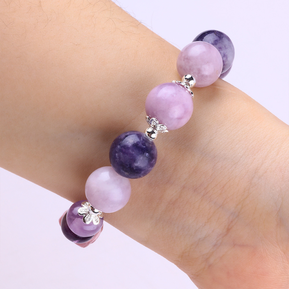 14MM Purple Mica Bracelet Fluorite Pixiu Stretch Bead Bracelet Brings Lucky Wealth