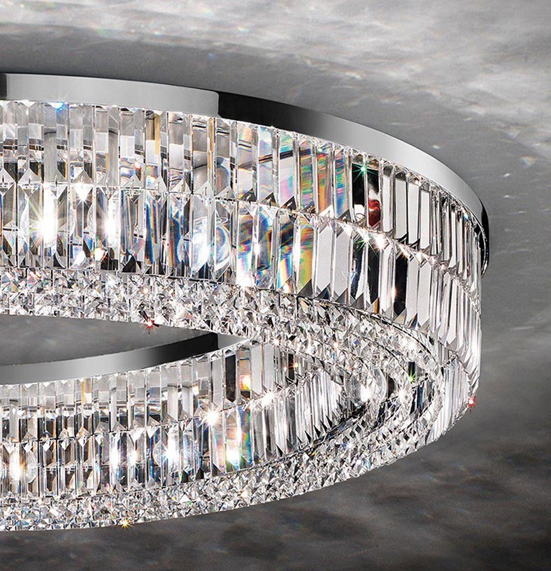 Square Round K9 Crystal Flush Mount High Ceilings Chandeliers ODM
