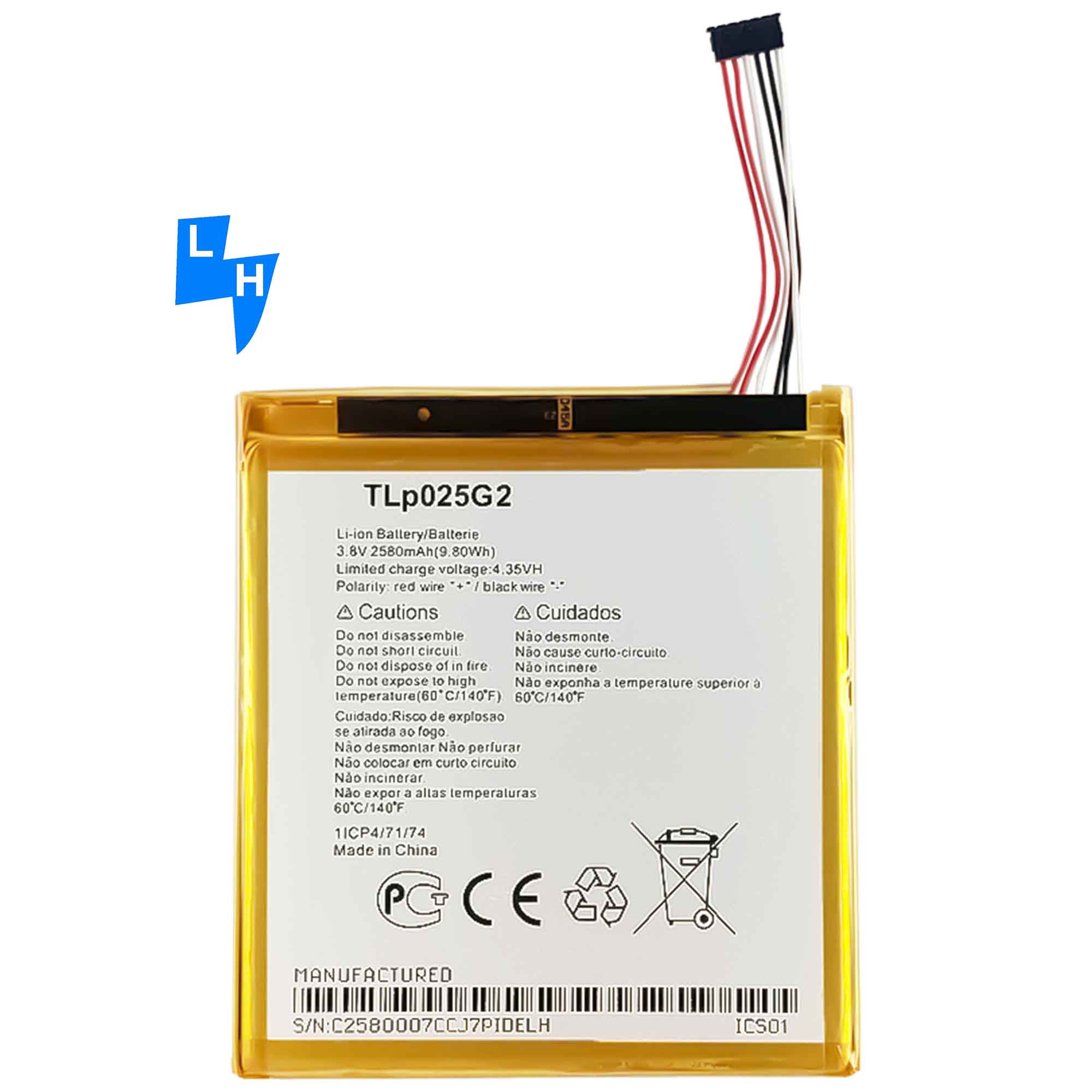 Original 1 1 Rechargeable Battery For Alcatel TLp025G2 2580mAh OT9003 9003X Mobile Phone