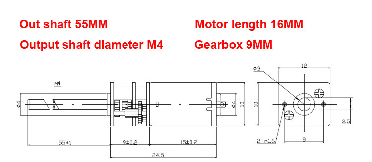 Longer Threaded Spindle Electric dc gear motor 12v 300 rpm GA12 N20