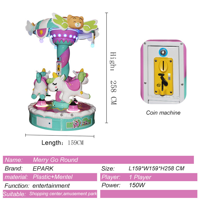Coin-Operated Children's Amusement Equipment 3-Seater Led Light Music Mini Carousel