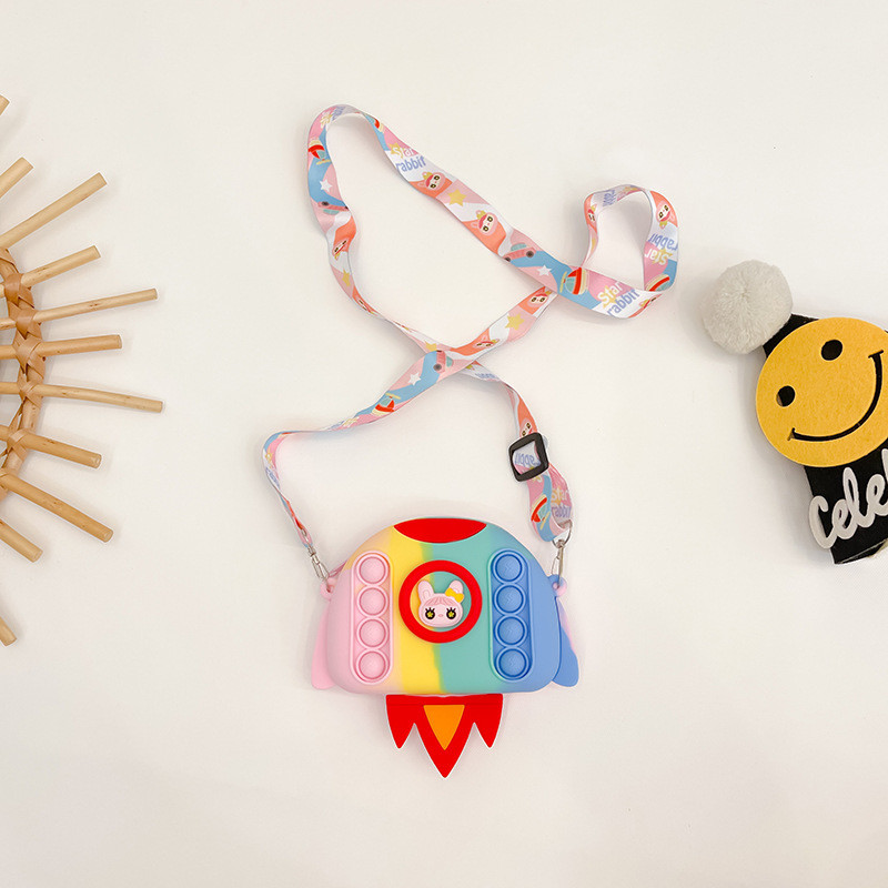 Rocket Cartoon Pop Purse Bag Pencil Case Crossbody Purse Bag Wallet Bag Makeup Bag Storage Container Kids Christmas Gift