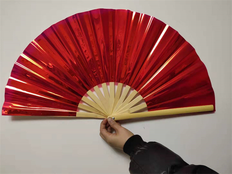 Reflective Large Folding Hand Fan PVC Bamboo 33*68cm For Party