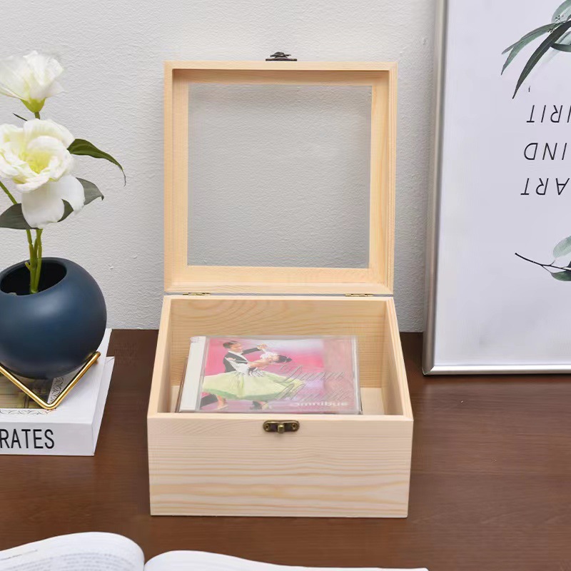 Unfinished Acrylic Top Wooden Packaging Box Decorations Jewelry Wooden Display Box