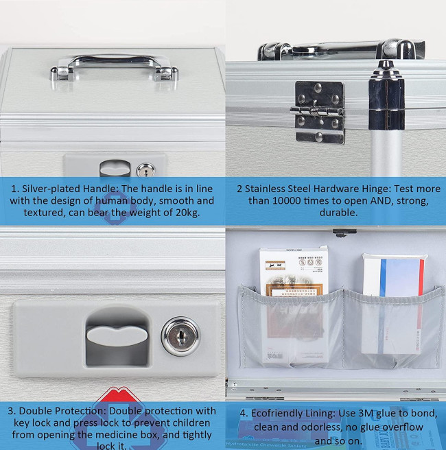 15in Child Aluminum Portable First Aid Box Medicine Case With Lock