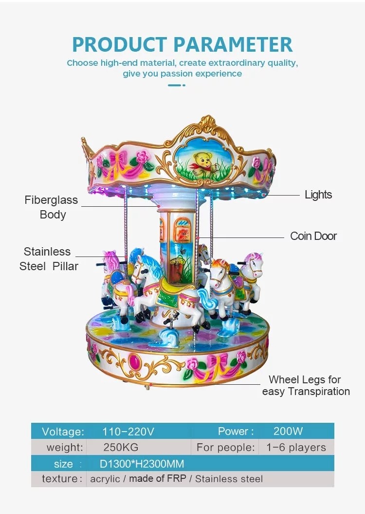 Amusement Park Kids Arcade Machine Children Merry Go Round Small Carousel
