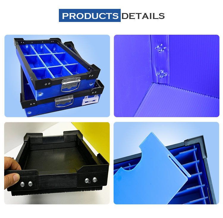 Blue Folding Corrugated Plastic Box With Lid OEM Logo