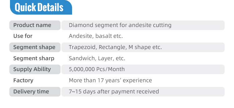Long Lifespan Diamond Segments for 1000mm Lava Stone Cutting Tools in Sintered Design