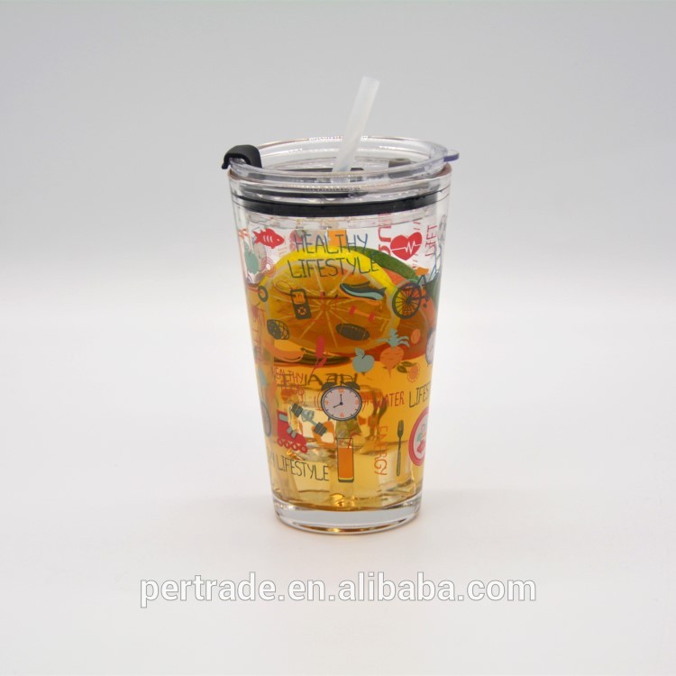 Cartoon Crystal Drinking Glass With Lid And Silicate Straw