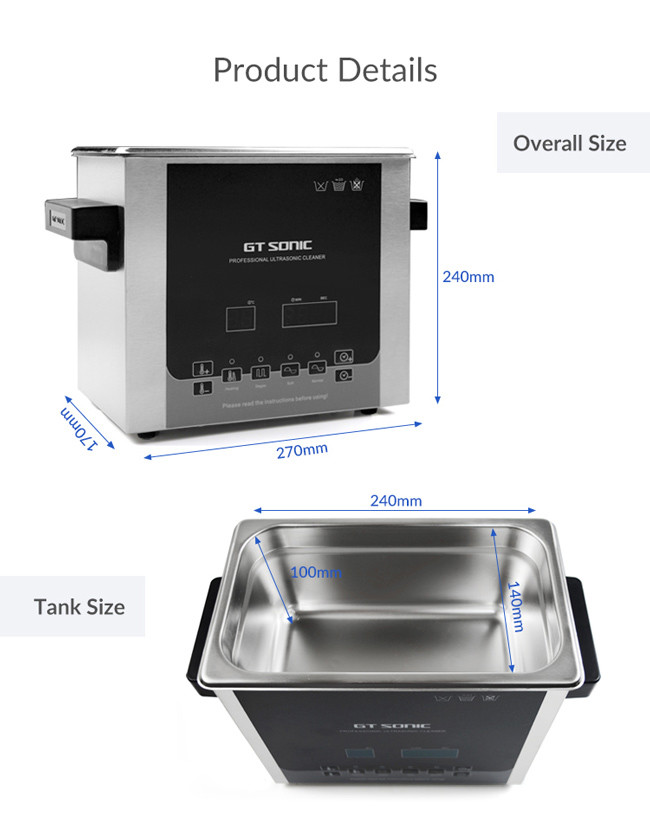 3L Tank Benchtop Ultrasonic Cleaning Machine 100W Heating power