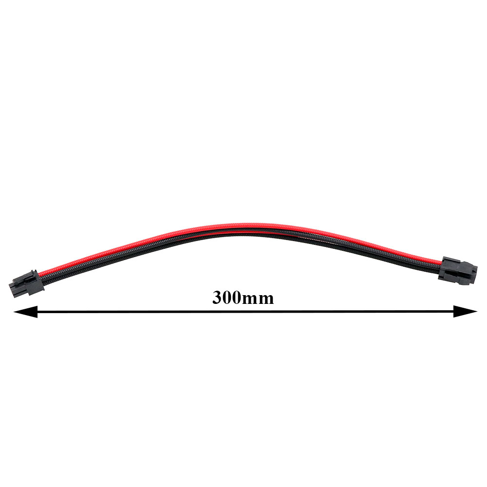 Power Supply Extension Cable ATX Braided Sleeved Extension Power Cable Kits 30cm Black Red