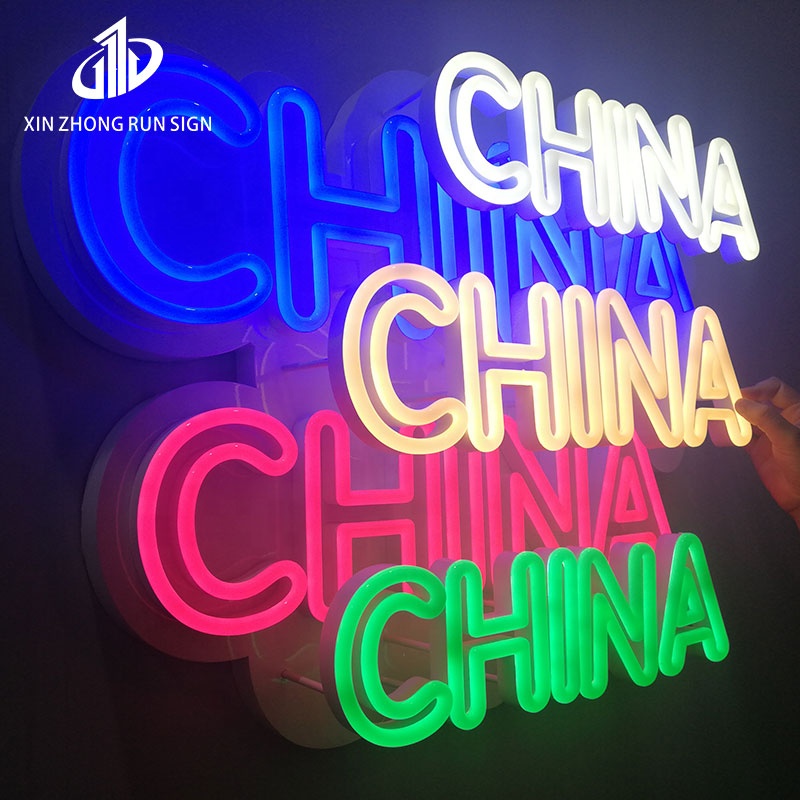 Retro neon outdoor lighting lettering metal double-sided 3D slot lettering