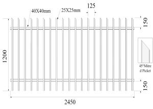  45-degree mitred picket 25mmx25mm 2 Rails 40mmx1.60mm H1200mmxW2450mm Hercules Fencing Manufactures