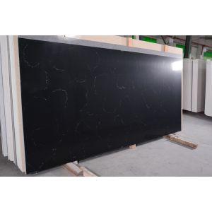 Marble Look Black Artificial Cararra Quartz Stone Slab Easy Clean