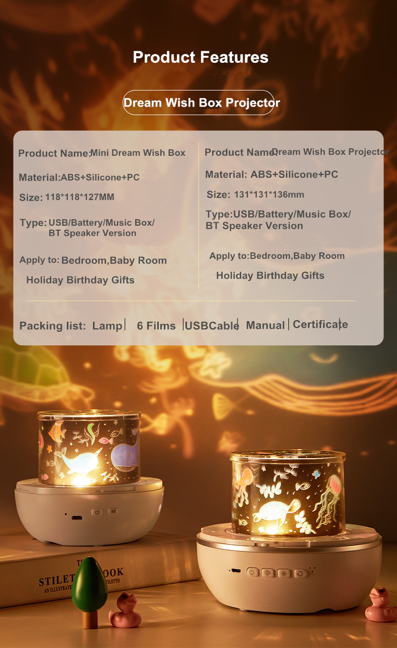 Bedside Romantic Atmosphere Night Light Birthday Gifts Upgrade Stereoscopic Vision Mini Dream Wish Box Projector Lamp